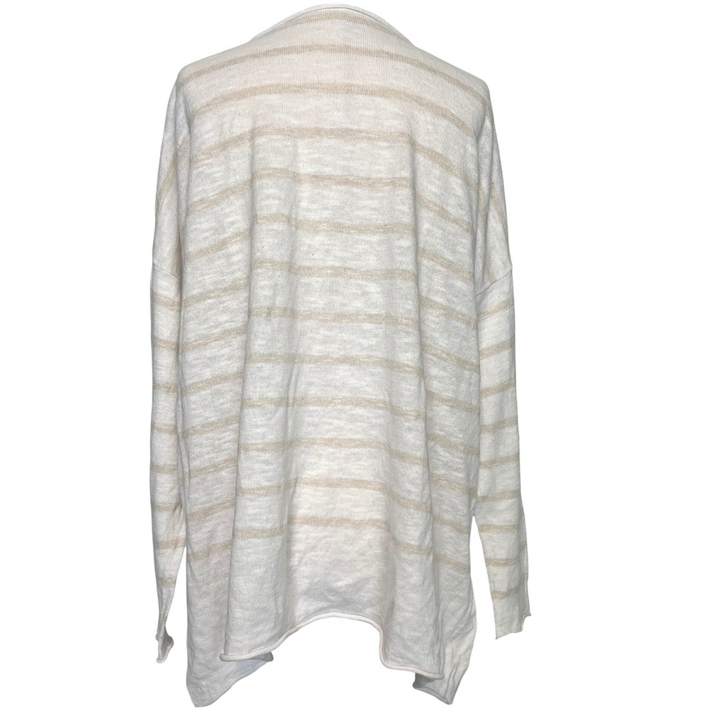 Eileen Fisher Women L Crewneck Sweater White Tan Organic Linen Cotton Coastal - Picture 2 of 8